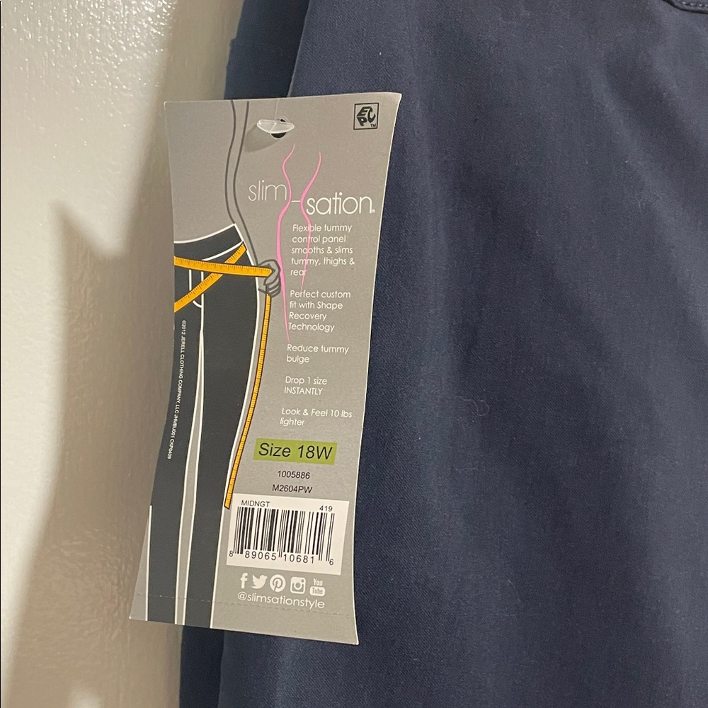 Slimsation Flexible Tummy Control Panel, Narrow Leg Navy Blue Pants